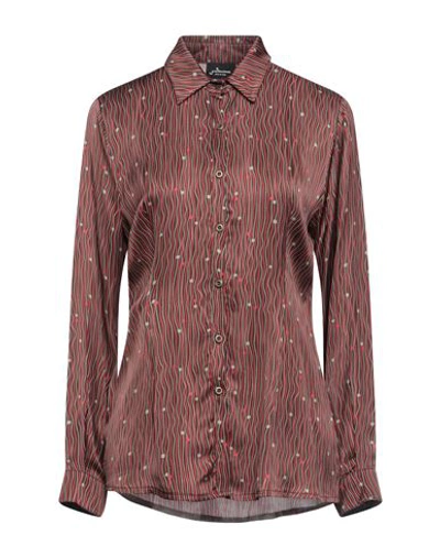 Justmine Woman Shirt Dark Brown Size L Viscose