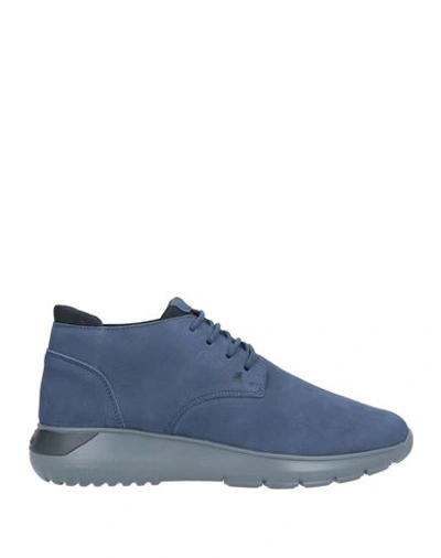 Hogan Man Sneakers Navy Blue Size 7 Soft Leather, Textile Fibers