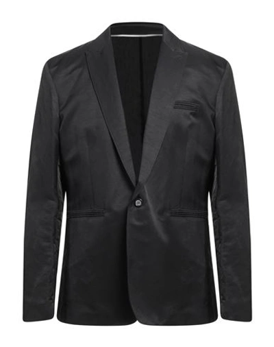 Paolo Pecora Man Suit Jacket Lead Size 42 Cotton, Polyamide, Elastane In Black