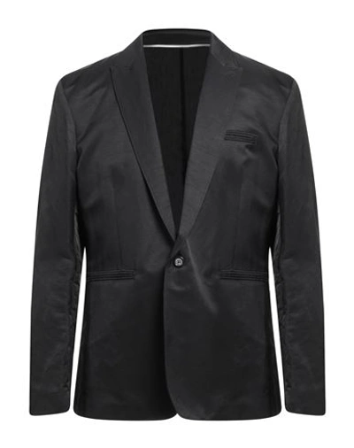 Paolo Pecora Man Blazer Black Size 38 Linen, Cotton, Viscose