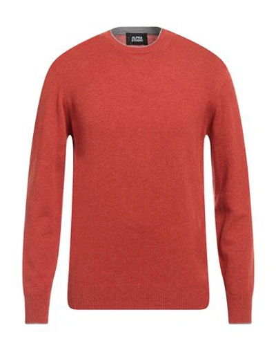 Alpha Studio Man Sweater Rust Size 44 Wool In Red