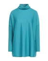 Shirtaporter Woman Turtleneck Turquoise Size 8 Merino Wool In Blue