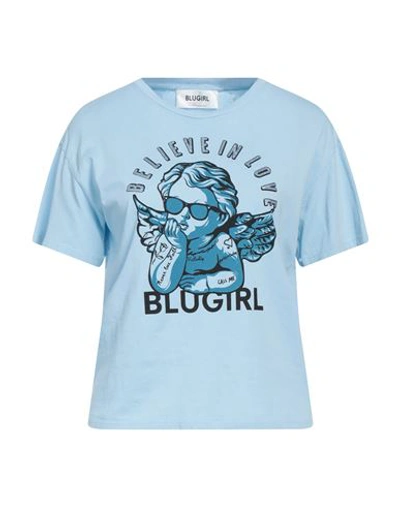 Blugirl Blumarine Woman T-shirt Sky Blue Size 10 Cotton