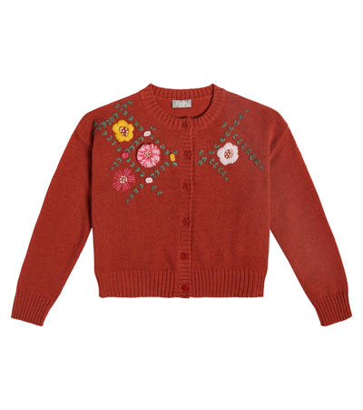 Il Gufo Kids' 刺绣羊毛开衫 In Red