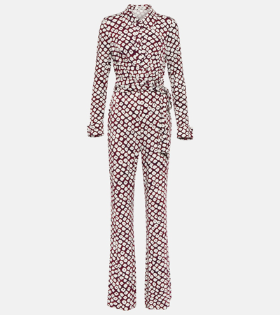Diane Von Furstenberg Michele Gathered Leopard-print Stretch-jersey Jumpsuit In White