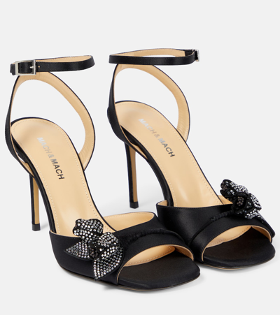 Mach & Mach Wonder Tulip Embellished Satin Sandals In Black