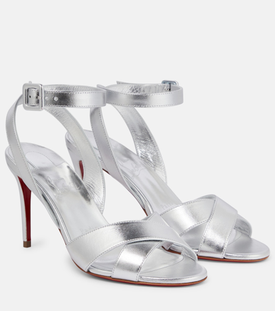 Christian Louboutin Mariza Metallic Crisscross Red Sole Sandals In Silver