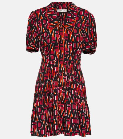 Diane Von Furstenberg Darius Pleated Printed Crepe Mini Dress In Red