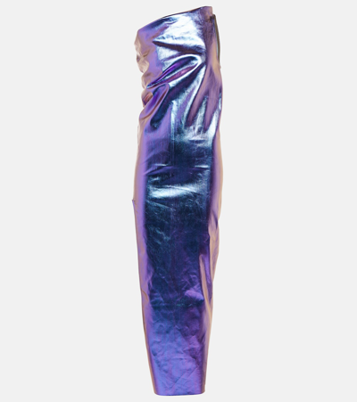 Rick Owens Athena One-shoulder Denim Maxi Dress In Purple