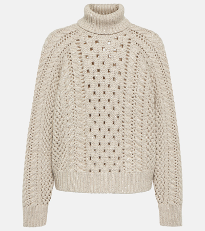 Brunello Cucinelli Cable-knit Cashmere-blend Sweater In Beige