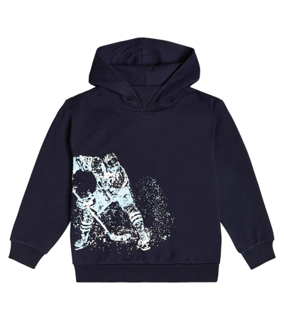 Il Gufo Kids' Printed Cotton Jersey Hoodie In Blue
