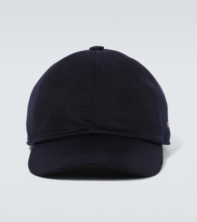 Zegna Cashmere Baseball Cap In Bleu Foncé