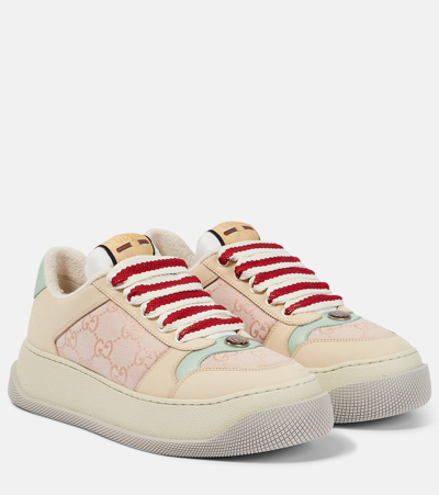 Gucci Screener Gg Leather-trimmed Canvas Sneakers In Pink