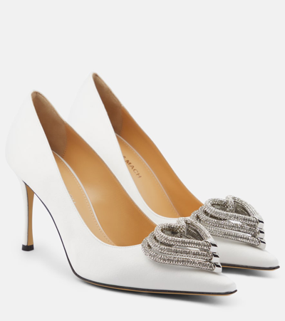 Mach&mach Triple Heart Embellished Satin Pumps In White