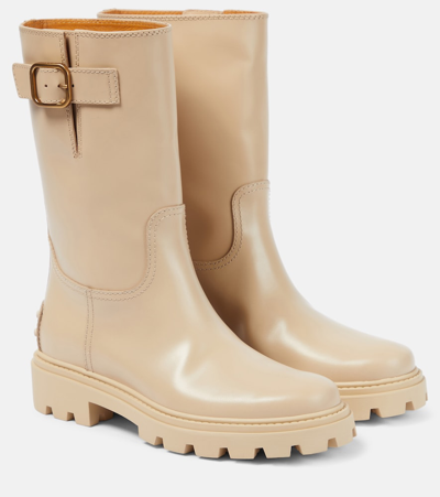 Tod's Gomma Pesante Leather Boots In Beige