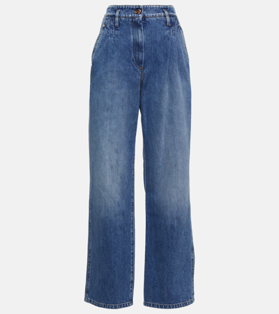 Brunello Cucinelli Contemporary Loose Trousers In Comfort Cotton Denim With Jewellery In Blue