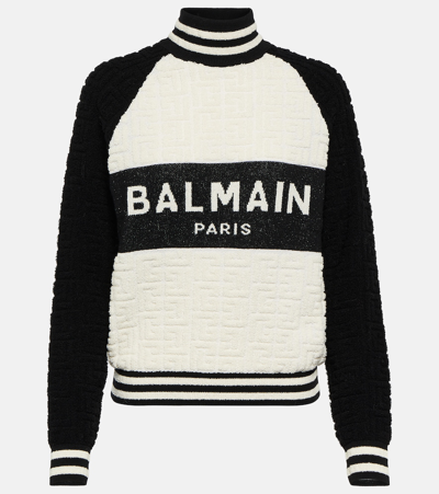 Balmain Monogram-jacquard Logo Sweatshirt In Black