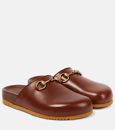 Gucci Horsebit Leather Mules In Brown