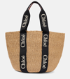 Chloé Woody Logo Embroidered Top-handle Bag In Beige