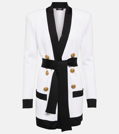 Balmain 6-button Belted Knit Cardigan In Whiteblk