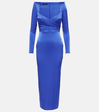 Alex Perry Linden Satin Crepe Midi Dress In Blue