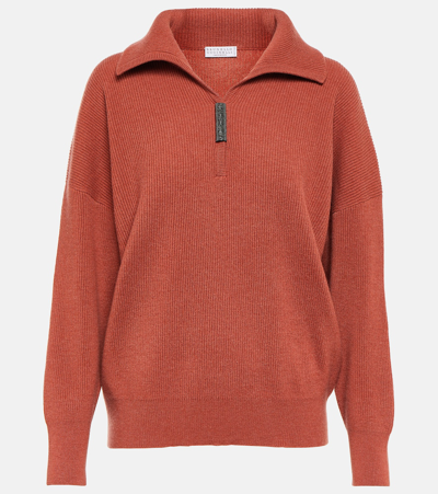 Brunello Cucinelli Cashmere Polo Sweater In Red