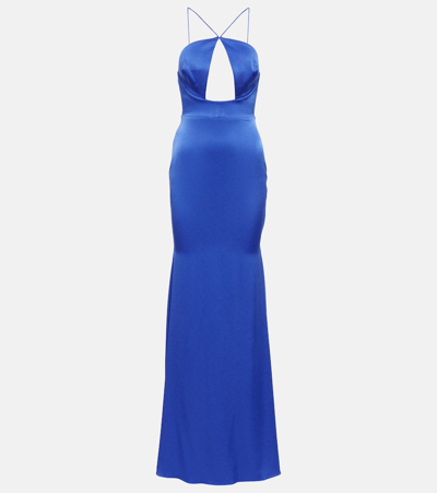 Alex Perry Halterneck Satin Gown In Blue