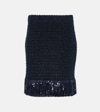 Oscar De La Renta Tweed Sequin Fringe Skirt In Blue