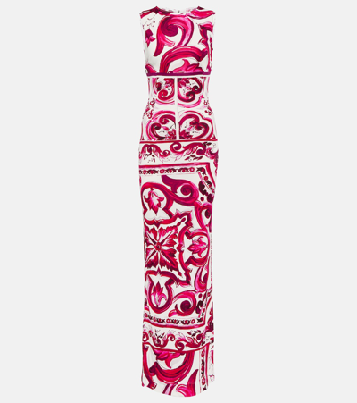 Dolce & Gabbana Majolica-print Maxi Dress In Tris_maioliche_fuxia