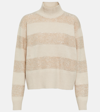 Brunello Cucinelli Sequin-embellished Stripe Wool-cashmere Sweater In Beige