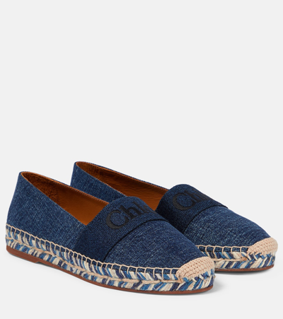 Chloé Piia Logo牛仔草编鞋 In Blue