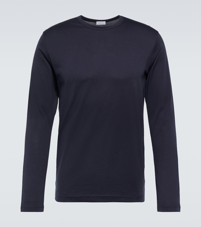 Sunspel Classic Long Sleeve Cotton T-shirt In Blue