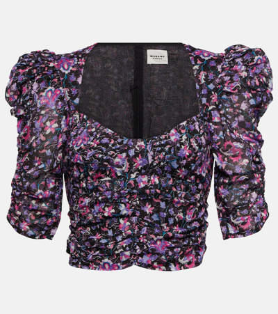 Marant Etoile Galaor Floral Cotton Crop Top In Multicoloured