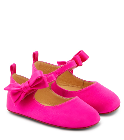 Christian Louboutin Babies' Lou Babe Satin Ballet Flats In Hot Pink