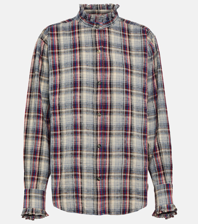 Marant Etoile Frilled-collar Plaid Shirt In Blue