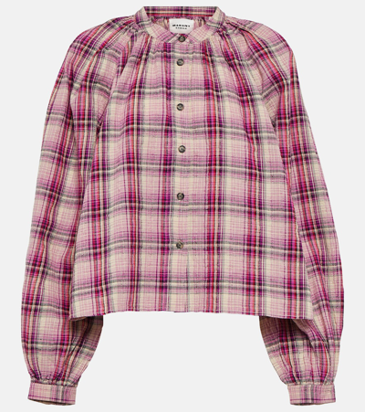 Marant Etoile Checked Cotton And Linen Shirt In Pink