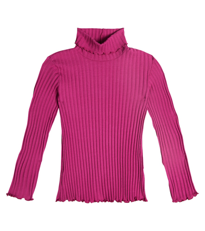 Il Gufo Kids' Ribbed-knit Cotton-blend Top In Pink
