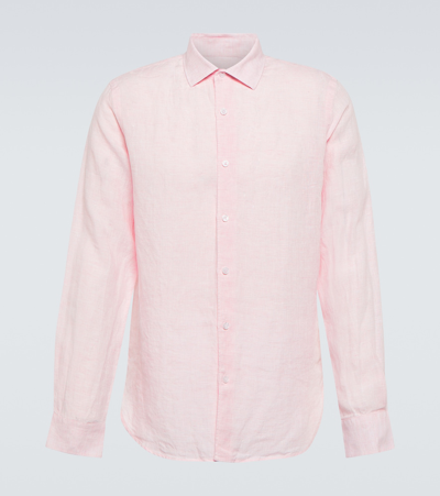Orlebar Brown Giles Long-sleeved Linen Shirt In Pale Pink White