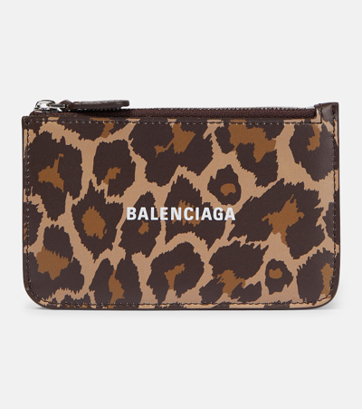 Balenciaga Cash Leopard-print Leather Card Holder In Beige  Brown  & White