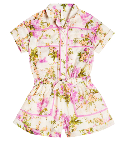 Zimmermann Kids Halycon Floral-print Cotton Playsuit (1-12 Years) In Purple Orange Floral