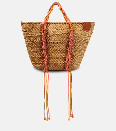 Zimmermann Large Leather And Macramé-trimmed Straw Tote In Multicoloured