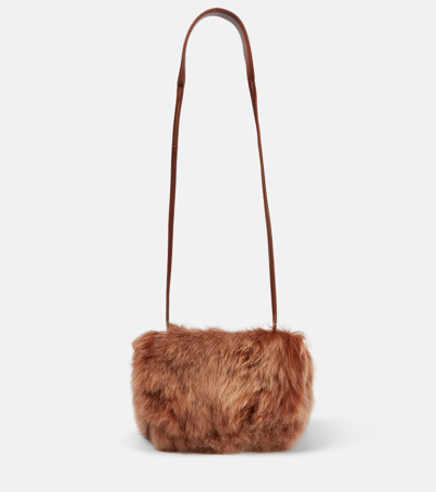 Dries Van Noten Shearling Shoulder Bag In Brown