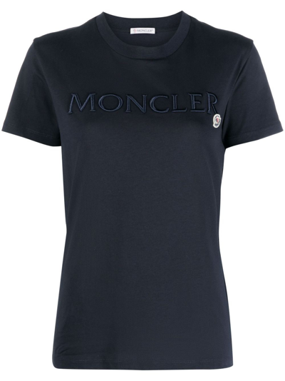 Moncler Embroidered-logo Cotto T-shirt In Navy