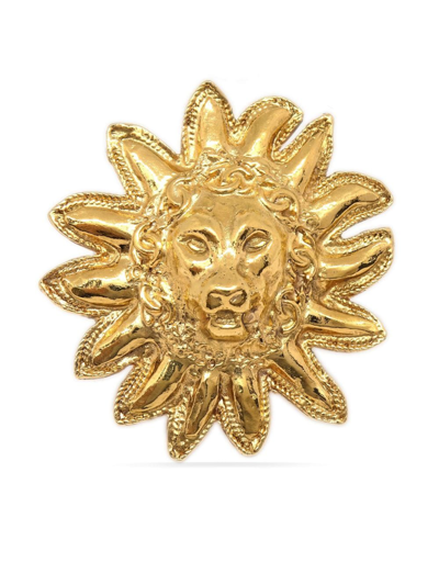 Pre-owned Chanel 1990-2000s Lion Sun Brooch In Gold