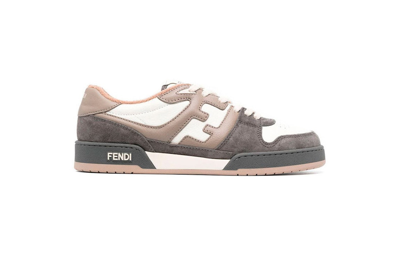 Pre-owned Fendi Match Low Top Grey Suede In Grey/beige/white