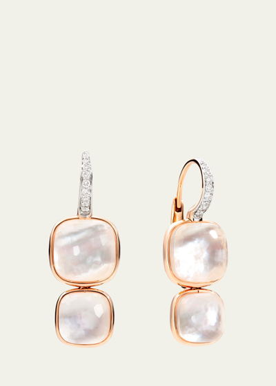 Pomellato Nudo Rose Gold Double Drop Earrings With White Topaz, Mother-of-pearl And Diamonds
