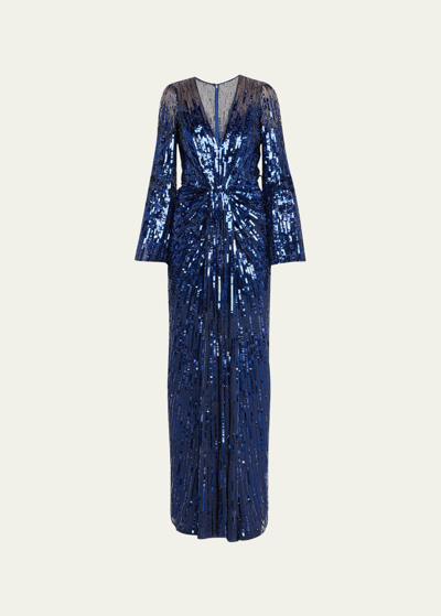 Jenny Packham Margot Sequin Gown In Light Navy