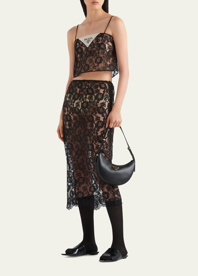 Prada Floral-lace Cropped Top In Black