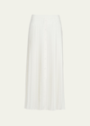 PRADA LOGO-EMBROIDERED PLEATED SILK MIDI SKIRT