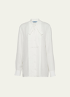 Prada Pleated Logo-jacquard Shirt In F0009 Bianco